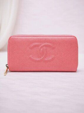 Authentic Chanel CC Zip Around Wallet Caviar Leather Long Wallet Luxury Designer